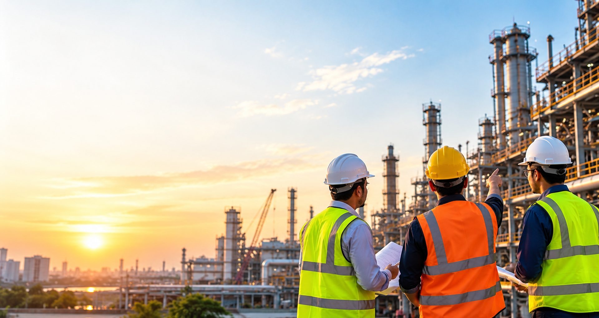 Industrial professionals reviewing plant operations
